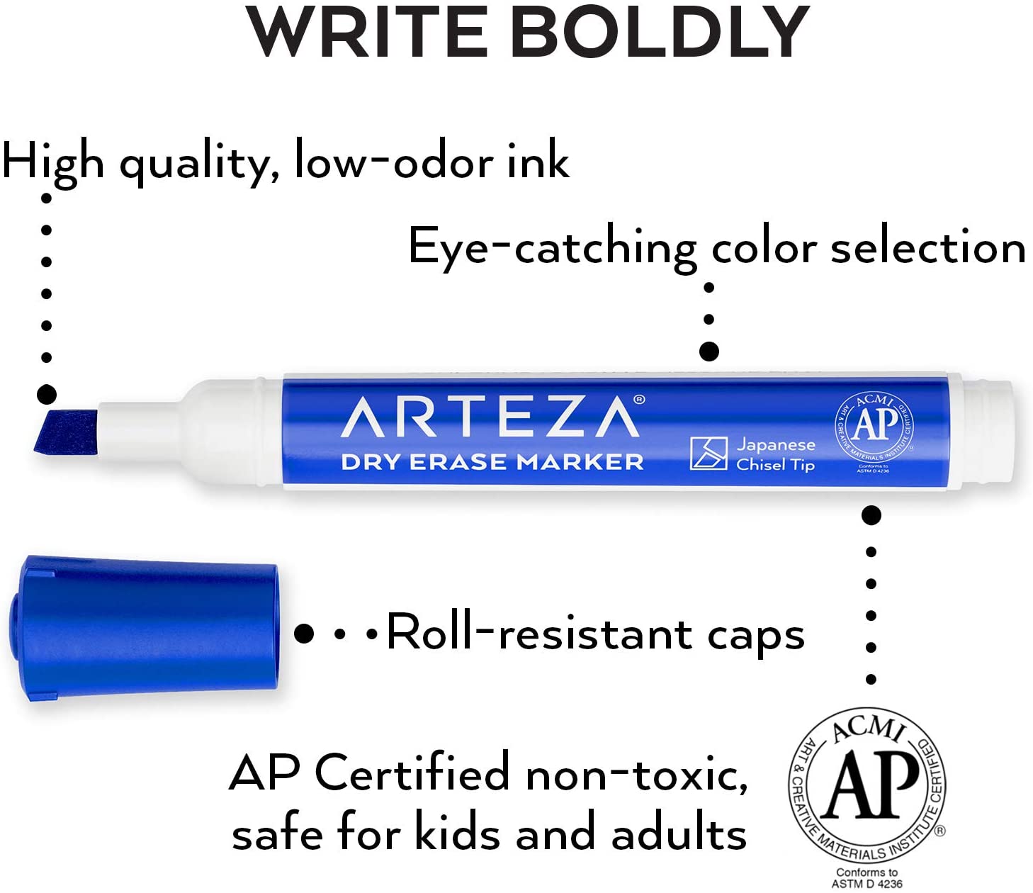 Arteza Dry Erase Markers, Chisel Tip, Blue for School - 36 Pack